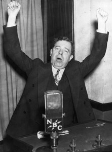 Senator Huey P. Long of Louisiana, warms up for a radio speech from his Washington, DC office on March 7, 1935.